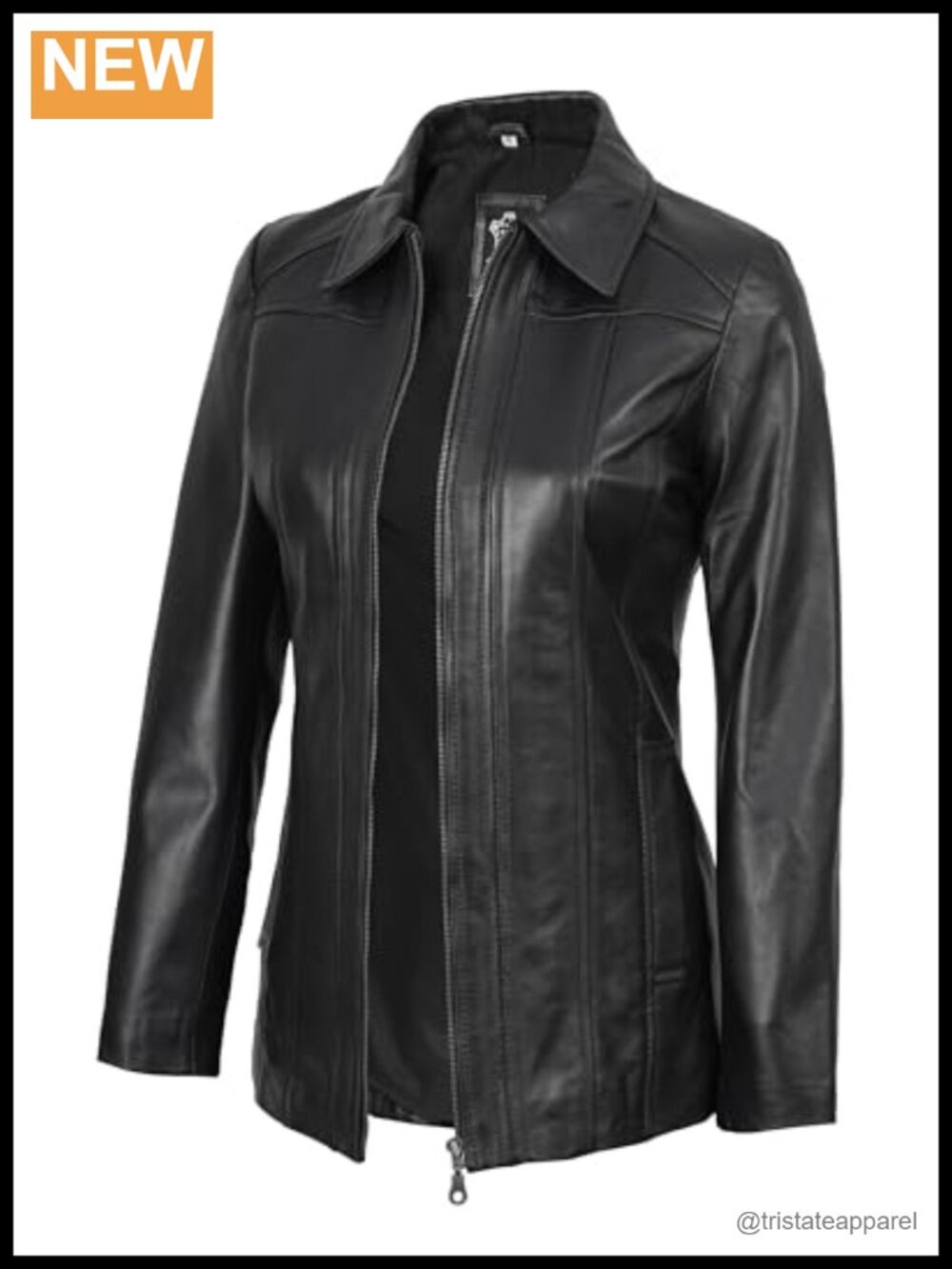 Real Lambskin Leather Moto Jacket Women Long Car Coat Zip
